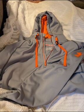 Under Armour Light Gray Training Pullover with Vibrant Orange Trim